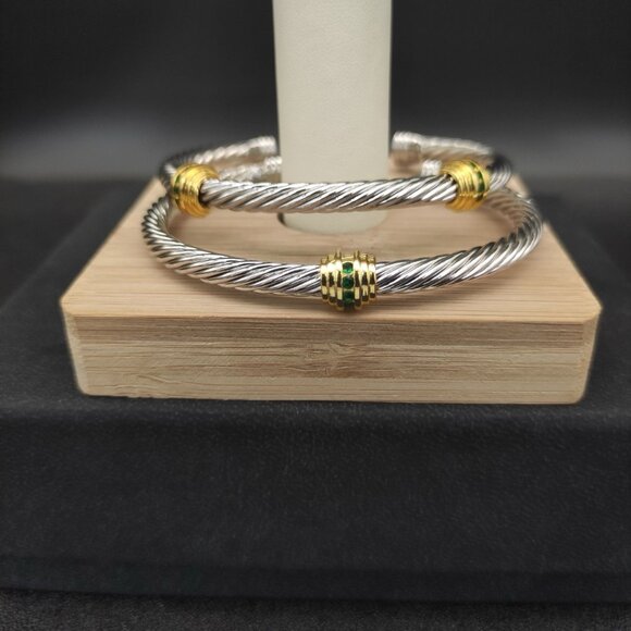 David Yurman 14K Gold Double Green Diamond Bracelet - Picture 5 of 5